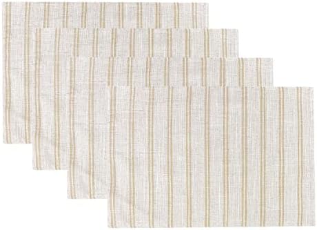 Fennco Styles Modern Striped Linen Blend Placemats 14" W x 20" L, Set