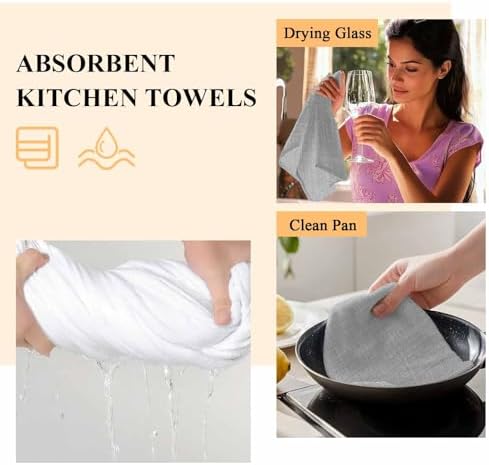 Kitchen Towels Dish Cloths 4 Pack 18x28in,Solid Color Gray Super
