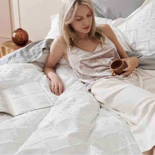 Bedsure Light Grey Boho Duvet Cover Queen, Soft Vintage Embroidery