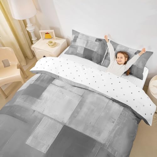 jejeloiu Abstract Duvet Cover Queen Size Boys Girls Gray Ombre Bedding
