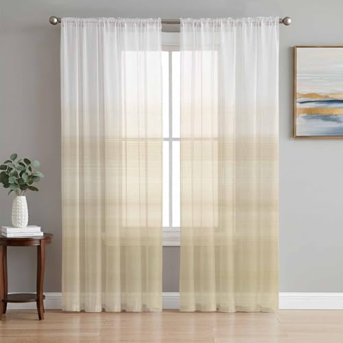 Beige White Sheer Curtains 108 Inch Long 2 Panels Light Filtering