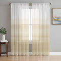 Beige White Stripes Sheer Curtains 108 Inch Length 2 Panels Set