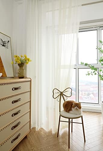 PHILEASY Window Sheer Beige Curtains 120 Inches Long 2 Panels Beige