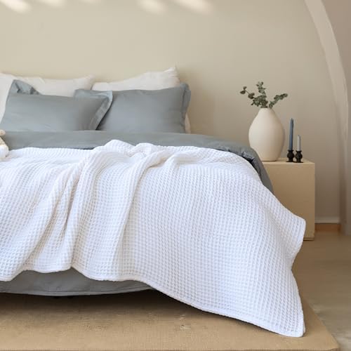 Waffle Blankets (White, King Size 95 x 110 Inch)