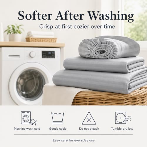 100% Giza Egyptian Cotton Sheets - Silky Sateen Weave, 4 Piece Luxury