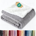 Sherpa Fleece Blanket Queen Size - Reversible Blanket - Grey, 90" x