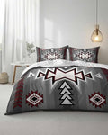 Duvet Cover Set Full, Retro Bohemian Gray Pattern 3 Piece Bedding Set