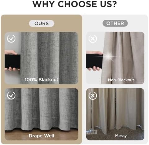 Joydeco Light Grey Pinch Pleated Linen Curtains 108 Inch Long, 100%