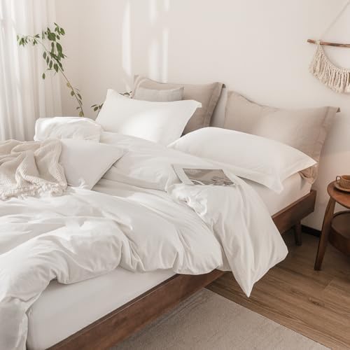 2Pcs Off White Solid Twin Duvet Cover Set Washed Cotton