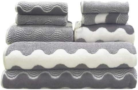 ABREEZE Wave Stripe Pattern Towel Set, Grey, 8pc