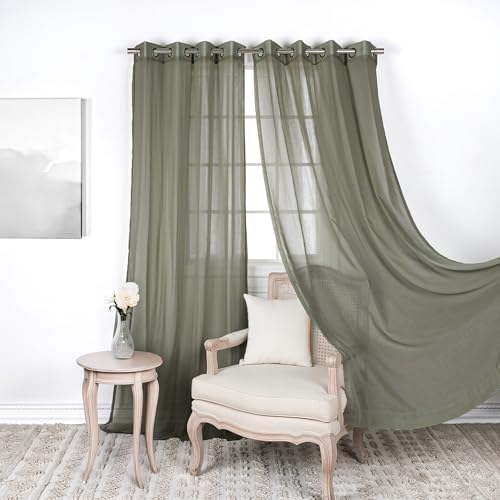 Home Fashion Set of 2 Linen-Textured Curtain Panels – Antique Bronze