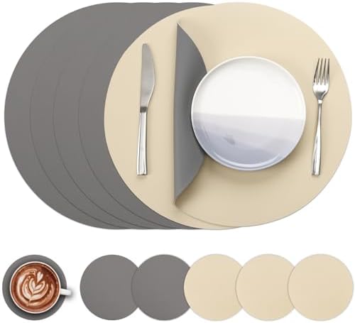 Myir JUN 15 Inches Round Placemats Set of 6 Faux Leather Place Mats