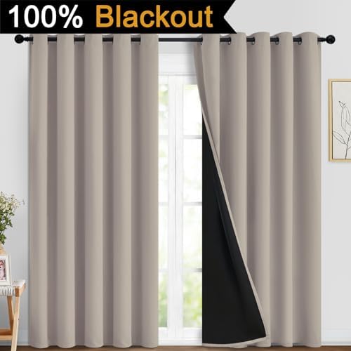 Yakamok Natural Blackout Curtains 96 Inches Long for Bedroom 62" Wide