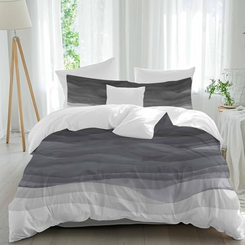 Gray Ombre Bedding Queen Duvet Cover Set, 3 Piece Microfiber Soft