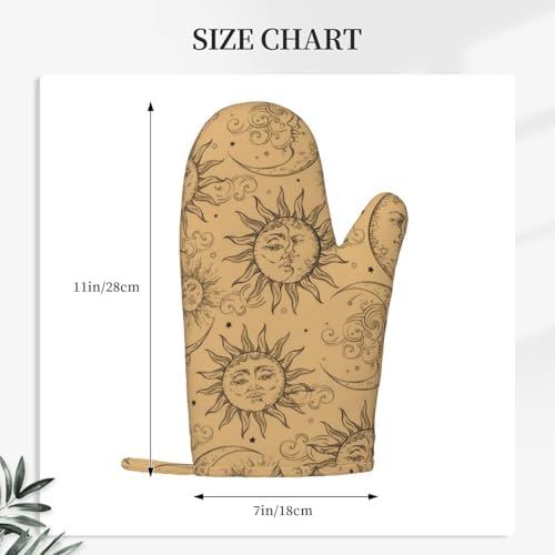 Tan Beige Vintage Celestial Sun Moon Stars Oven Mitts 2 Pack Kitchen