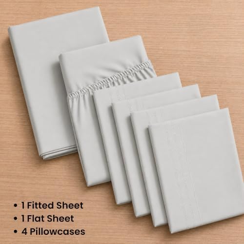King Sheet Set, 6 Piece Hotel Style, Deep Pocket, Light Gray