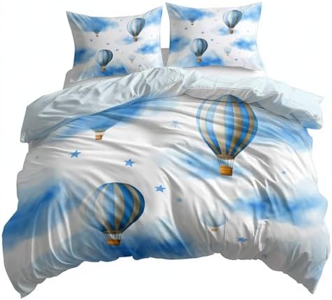 King Duvet Cover Reversible Design, Watercolor Hot Air Balloon Soft