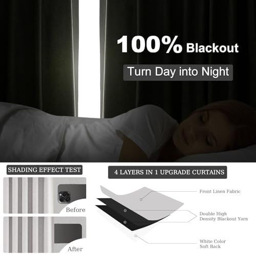 Topfinel Grey Beige Linen Blackout Curtains 84 Inch Long for Bedroom