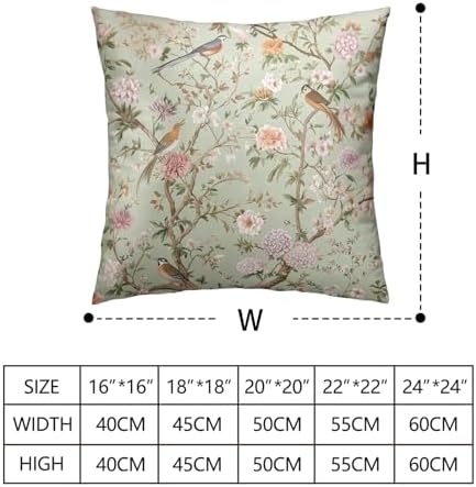Green Floral Bird Pillow Covers 22x22 Set of 2 Chinoiserie Throw