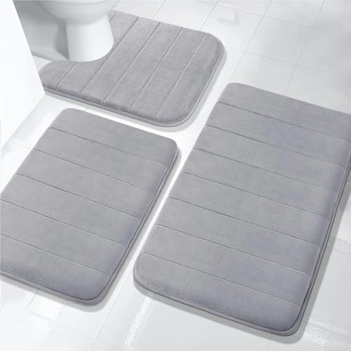 Bathroom Rug Set 3 Pcs Bath Mats Non Slip Memory Foam Bathroom Soft