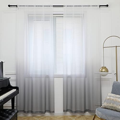 PHILEASY Window Sheer Gradient Gray Curtains 63 Inches Long 2 Panels