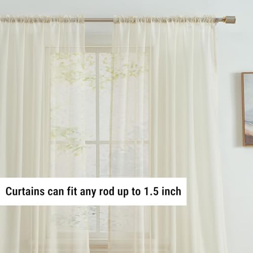 HLC.ME Champagne Beige Sheer Voile Window Treatment Rod Pocket Curtain