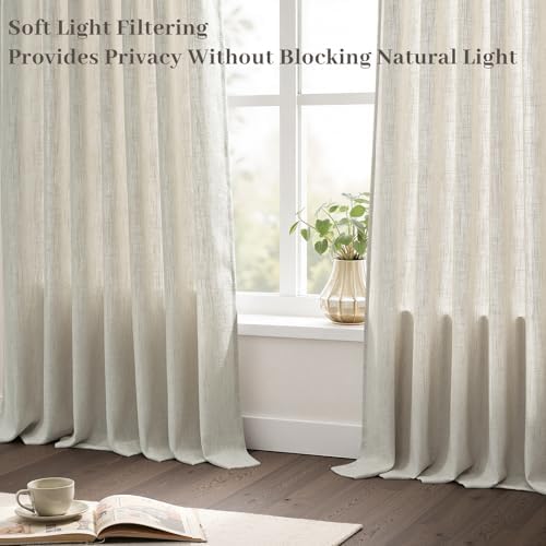 Pleated Linen Curtains 90 Inches Long for Living Room 2 Panels Rustic