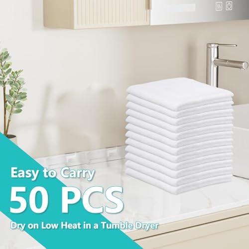 50 Pack White Cleaning Cloths, 12 x 12 in Cotton Terry Towels