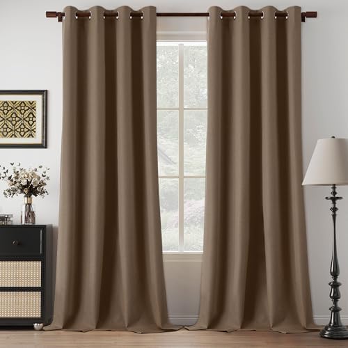 Full Blackout Taupe Linen Curtains 95 Inch Length 2 Panels