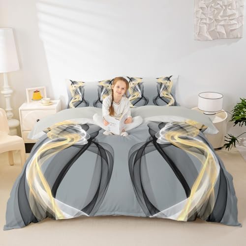 jejeloiu Grey Duvet Cover Queen Size Abstract Bedding Set for Boys