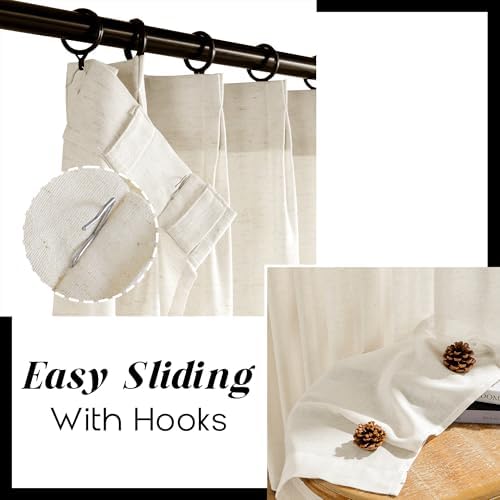 SHINELAND Warm Beige Linen Pinch Pleated Curtains 108 Inches Long