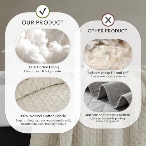R.SHARE Beige 100% Cotton Quilt Set California King Size, Textured