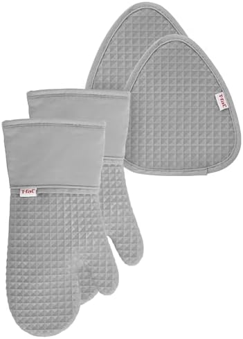 T-fal Waffle Oven Mitt & Pot Holder Set - Heat-Resistant Silicone Grip