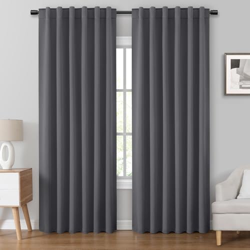 HOMEIDEAS Blackout Curtains, 2 Pages Grey Gray Room Darkening Bedroom