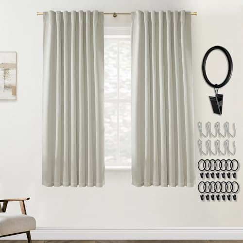 63 Inch Length Blackout Curtains 2 Panel Set, Back Tab Linen Textured