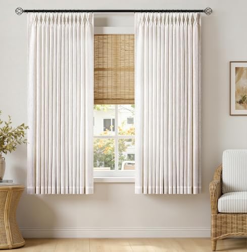 MIULEE Pinch Pleated Linen Curtainss 63 Inches Natural 2 Panels Semi