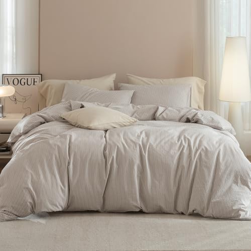JIYUAN Oversized Queen Washed Cotton Duvet Cover Set Linen-Like
