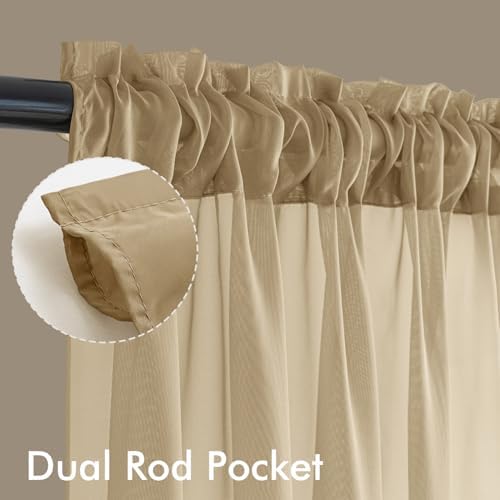 MIULEE Beige Sheer Curtains 63 Inches Long 4 Panels 42 x 63 Inches
