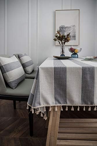 Striped Tablecloth Stitching Tassel Table Cloth Cotton Linen