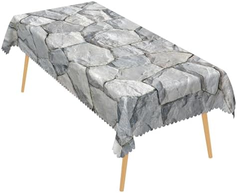 Stone Wall Tablecloth 60x120 Inch Natural Rustic Gray Stone Print