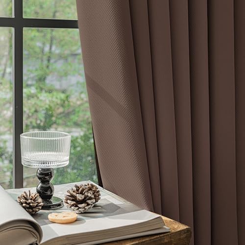 FMFUNCTEX 100% Blackout Coffee Brown Curtains 96 Inch for Bedroom, 2