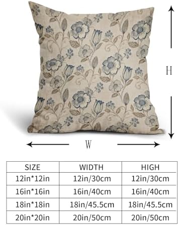 Brown Blue Floral Pillow Covers 22x22 Set of 2,Vintage Flower Print