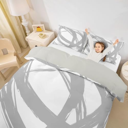 Erosebridal Gray and White Abstarct Queen Comforter Cover for Adult