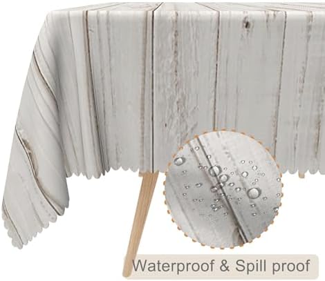 60x120inches Gray White Wood Grain Tablecloth Rustic Wooden Board