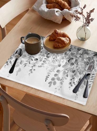 Grey Eucalyptus Leaves Placemats Set of 12 Rustic Summer Botanical