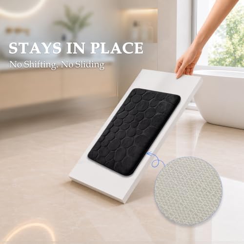 Black Memory Foam Bathroom Rugs Set 4 Piece, Ultra-Soft Velvet Memory