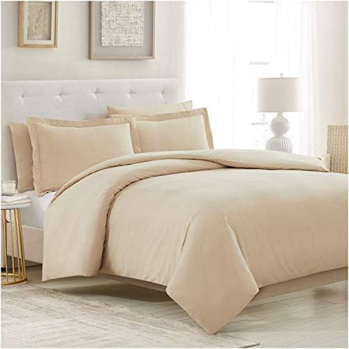 Beige Queen/Full Size Duvet Cover Set,100% Natural Cotton 600 Thread