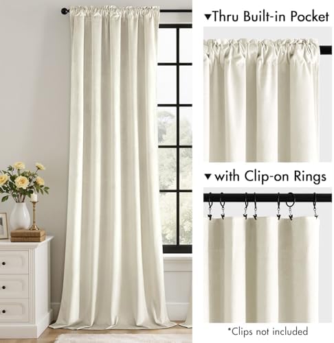 MIULEE Ivory Velvet Blackout Curtains 108 Inch Long 2 Panels, W40 x