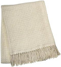 HomeRoots 50" X 67" Cream Cotton Blend Woven Throw Blanket with Fringe