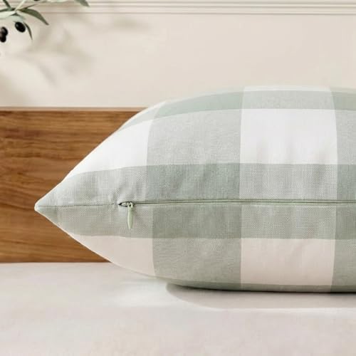 Sage Green Buffalo Check Plaid Outdoor Throw Pillow Cover 18x18 Set of